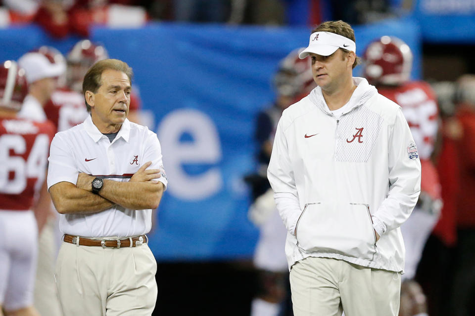 Nick Saban and Lane Kiffin had their share of animated disagreements on the Alabama sideline. (Getty)