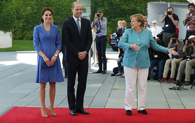The met with German Chancellor Angela Merkel, earlier in the day. Photo: Getty