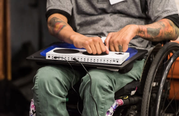 Mike Luckett plays with the Xbox Adaptive Controller.