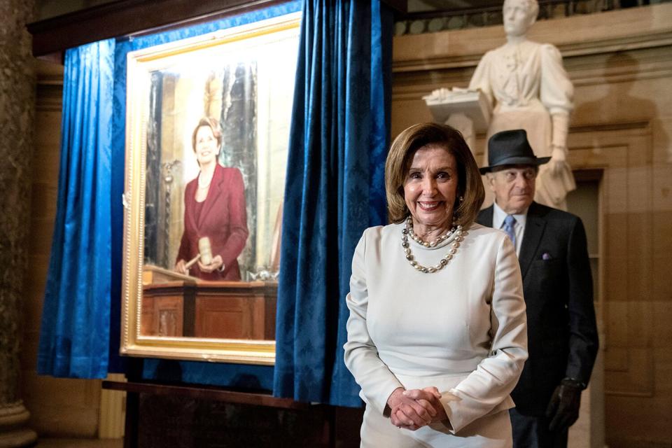 House Speaker Nancy Pelosi (L) and husband Paul Pelosi (R) during the unveiling of a portrait of Speaker Pelosi at the US Capitol, Washington, DC, USA, 14 December 2022.