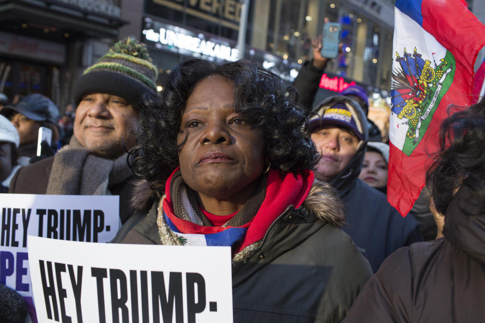 Haitian immigrants mark Martin Luther King Day by attending a rally to protest against President Donald Trump's immigration policies on Jan. 15, 2018 in Times Square, New York City.&nbsp; (Photo: Andrew Lichtenstein via Getty Images)