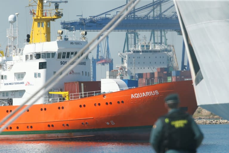 The Aquarius rescue ship enters the port of Valencia on June 17, 2018