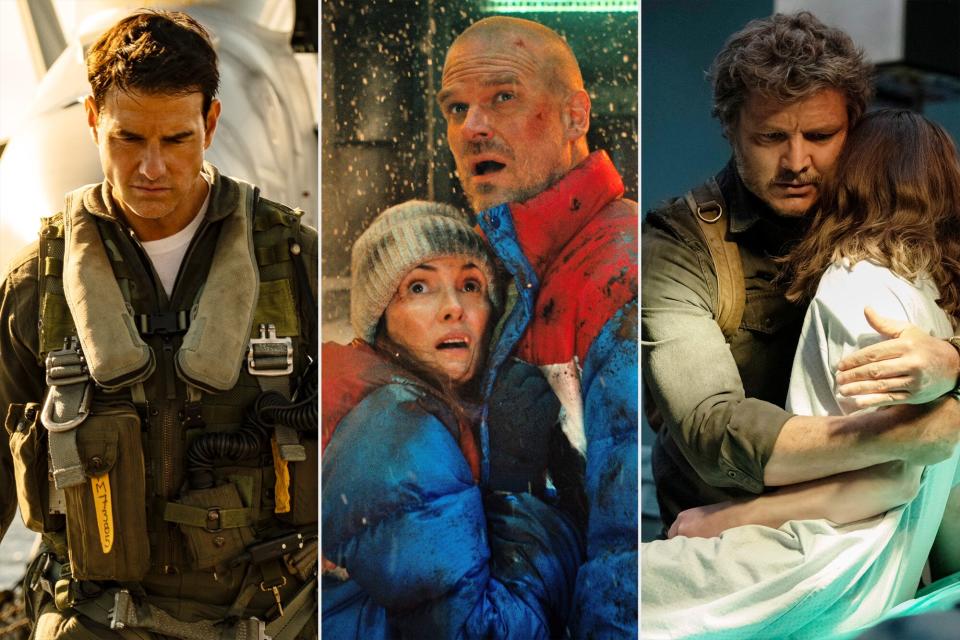 Tom Cruise plays Capt. Pete "Maverick" Mitchell in Top Gun: Maverick from Paramount Pictures, Skydance and Jerry Bruckheimer Films. ; STRANGER THINGS. (L to R) Winona Ryder as Joyce Byers and David Harbour as Jim Hopper in STRANGER THINGS. Cr. Courtesy of Netflix © 2022; Photograph by Liane Hentscher/HBO Pedro Pascal, Bella Ramsey HBO The Last of Us Season 1 - Episode 9