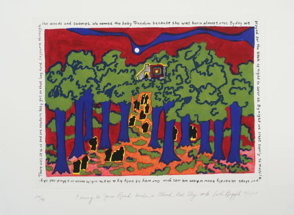 "Coming to Jones Road -- Under a Blood Red Sky #6" by Faith Ringgold