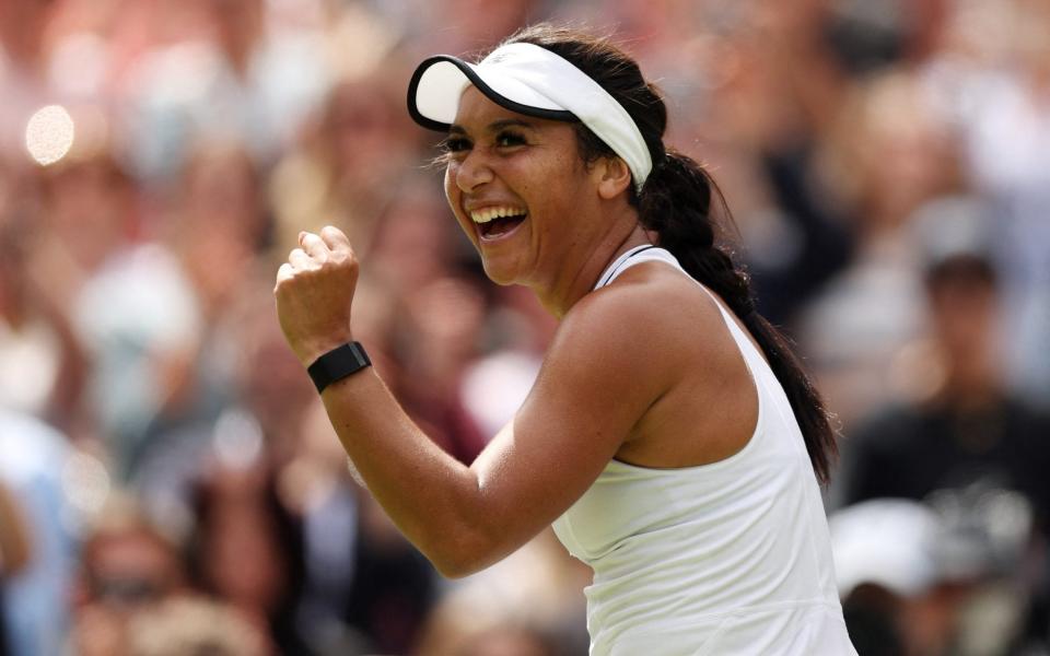 Heather Watson celebrates winning her third round match against Slovenia's Kaja Juvan - Matthew Childs