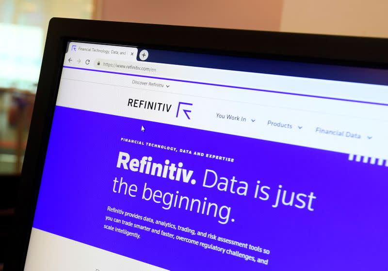 FILE PHOTO: The Refinitiv logo is seen on a web page of a computer screen at offices in London