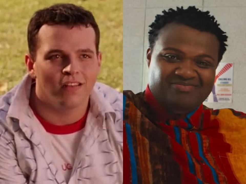 Left: Daniel Franzese as Damian in the 2004 version of "Mean Girls." Right: Jaquel Spivey as Damian in the 2024 version of "Mean Girls."