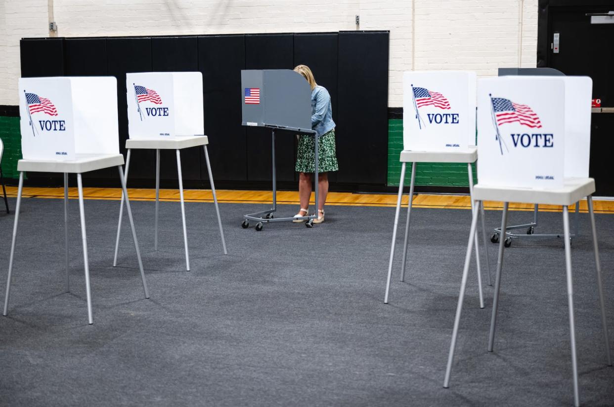 A voter marks a ballot during Kentucky's primary elections in May 2023. <a href="https://www.gettyimages.com/detail/news-photo/voter-casts-their-ballot-in-the-kentucky-primary-elections-news-photo/1255211733" rel="nofollow noopener" target="_blank" data-ylk="slk:Jon Cherry/Getty Images;elm:context_link;itc:0;sec:content-canvas" class="link ">Jon Cherry/Getty Images</a>