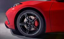 <p>This is one of two wheel designs to be offered on the C8. This five-split-spoke wheel is joined by what Chevy calls the “trident spoke” wheel seen on many of the camouflaged prototypes. There are six available wheel finishes, and Juechter proudly notes that “none of them are chrome.” On that news, tens of thousands of men in Tommy Bahama shirts just cried out in disgust.</p>