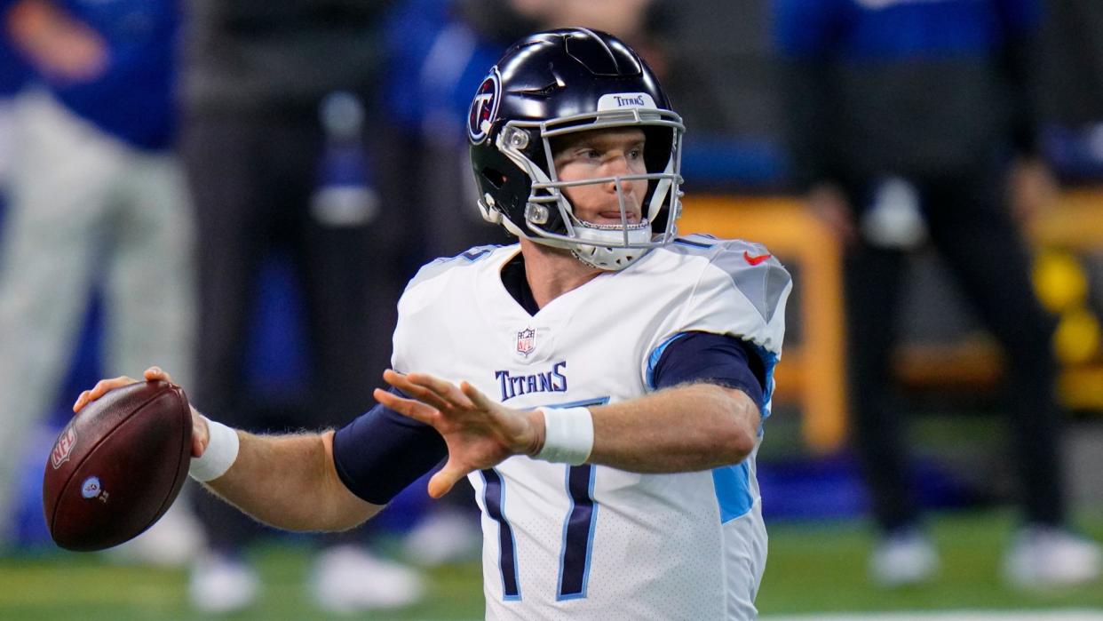 Mandatory Credit: Photo by AJ Mast/AP/Shutterstock (11086152e)Tennessee Titans quarterback Ryan Tannehill (17) throws against the Indianapolis Colts in the first half of an NFL football game in IndianapolisTitans Colts Football, Indianapolis, United States - 29 Nov 2020.