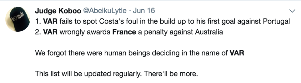 A fan on Twitter makes an interesting point about VAR… (Twitter)