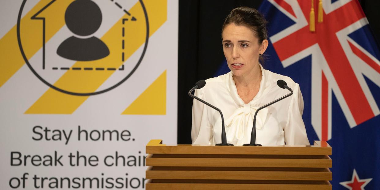 Prime Minister Jacinda Ardern during her post-Cabinet and Covid-19 coronavirus media update in the Beehive Theatrette, Parliament, on March 30, 2020 in Wellington, New Zealand.