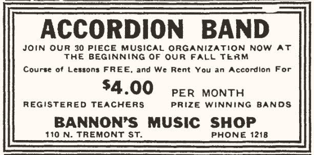 Bannon's Star Courier ad led to the formation of the Kewanee Accordion Band.