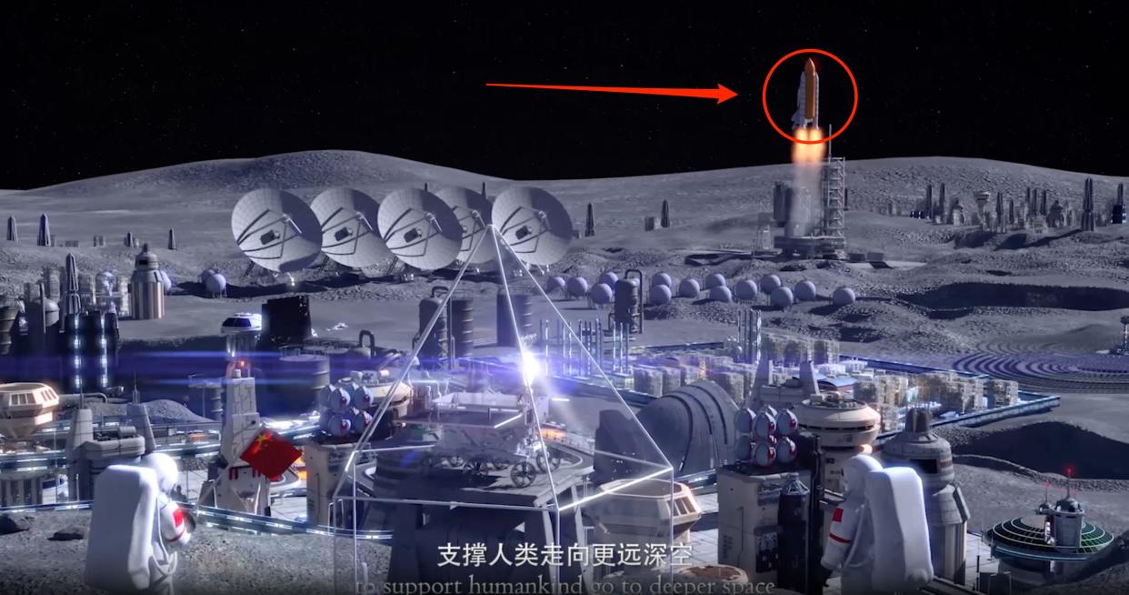 What appears to be a NASA Space Shuttle seen in CNSA's video of the lunar base.