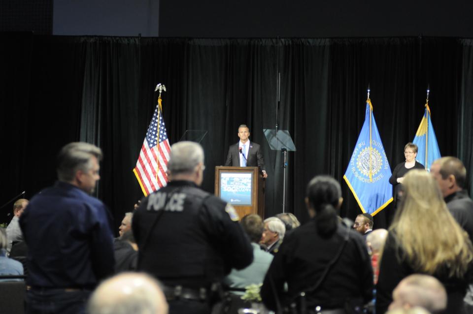Mayor Paul TenHaken asks public safety employees to stand during the 2024 State of the City Address