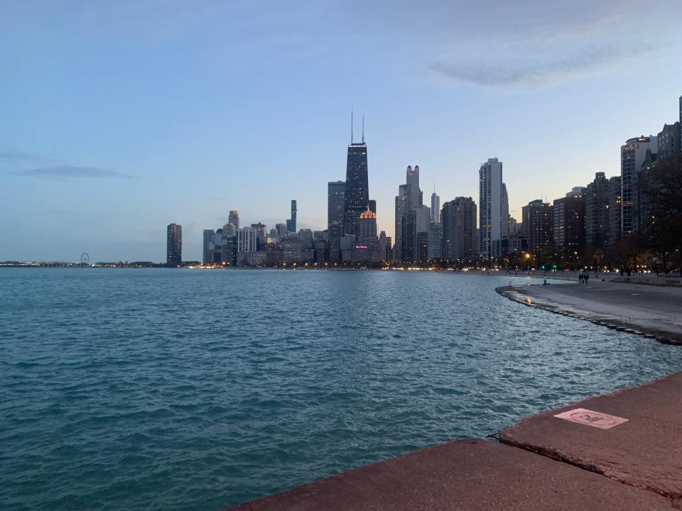 view of the chicago skyline from the lakefront
