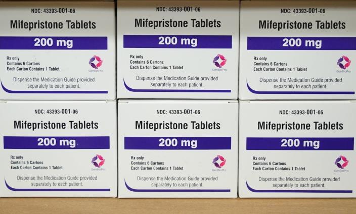 Mifepristone is used together with another pill, misoprostol, in medication abortions. <a href="https://newsroom.ap.org/detail/AbortionPill/513c7c2f6d0346b9b9ddaa2c7344be46/photo?Query=mifepristone%20supreme%20court&mediaType=photo&sortBy=&dateRange=Anytime&totalCount=39&currentItemNo=32" rel="nofollow noopener" target="_blank" data-ylk="slk:AP Photo/Allen G. Breed;elm:context_link;itc:0" class="link ">AP Photo/Allen G. Breed</a>