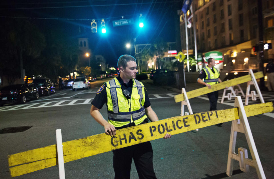 Police close off a section of Calhoun Street. (AP Photo/David Goldman)