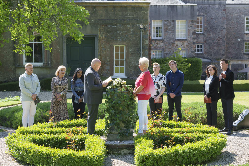 Lincoln Townley and Denise Welch share their vows. (BBC)