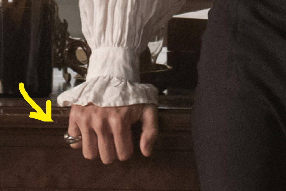 A closeup of the ring on Tom's pinky finger