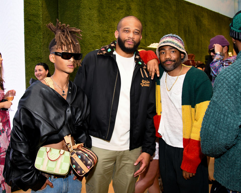 Jaden Smith (L) and Donald Glover at the Louis Vuitton spring 24 capsule collection opening party, which was held in collaboration with Tyler, The Creator, on March 21 in Los Angeles. 