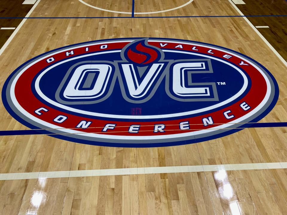 The Ohio Valley Conference logo is now on the court at Screaming Eagles Arena.