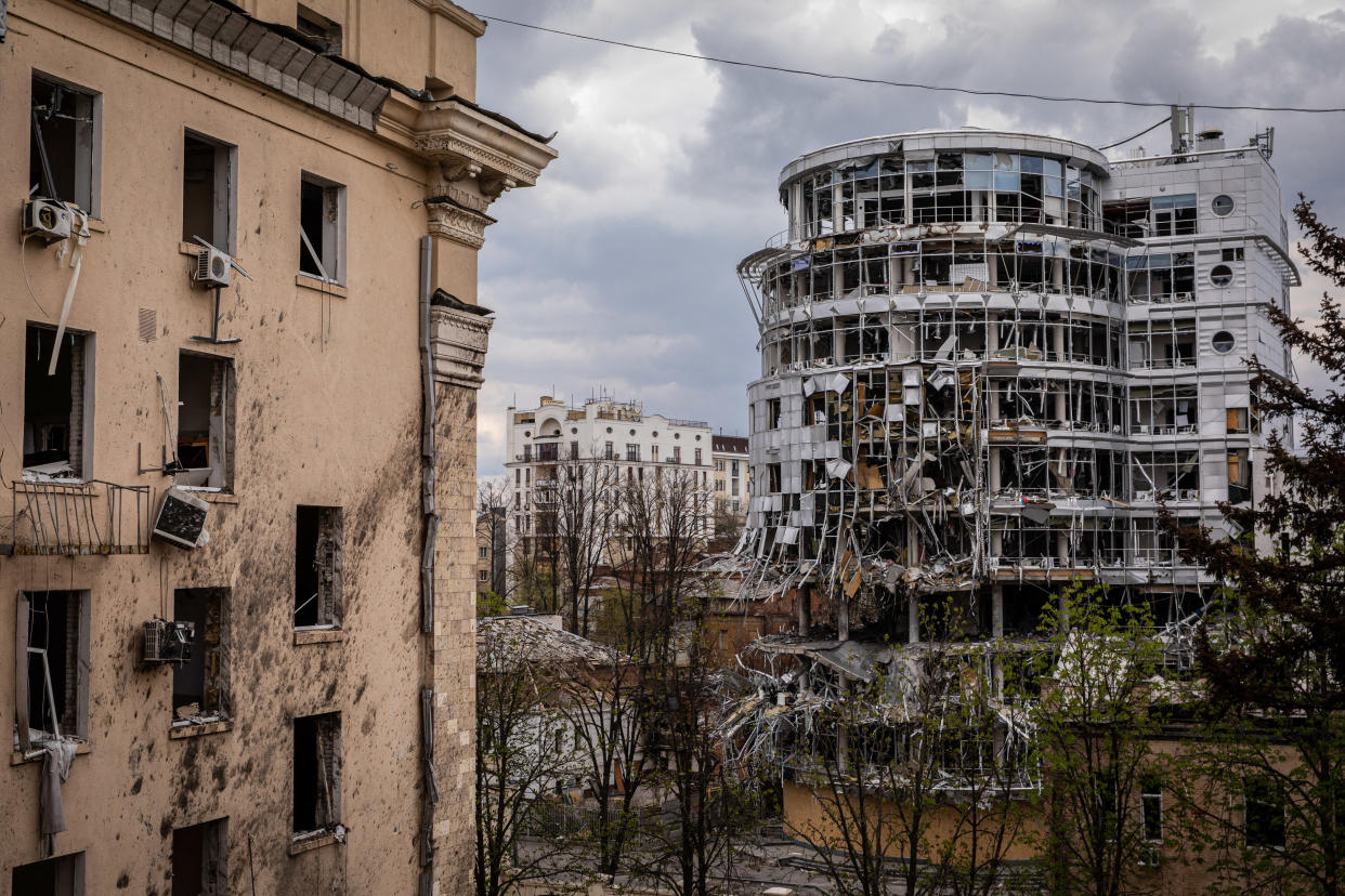 Destroyed buildings in Kharkiv, Ukraine