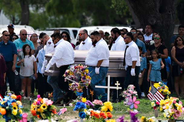PHOTO: Pallbearers carry the casket of Amerie Jo Garza to her burial site in Uvalde, Texas, Tuesday, May 31, 2022. Garza was one of the students killed in last week's shooting at Robb Elementary School. (Jae C. Hong/AP)