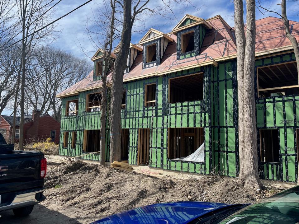 Work continues on one of the new buildings being constructed by Eric Chinburg off Woodbury Avenue in Portsmouth