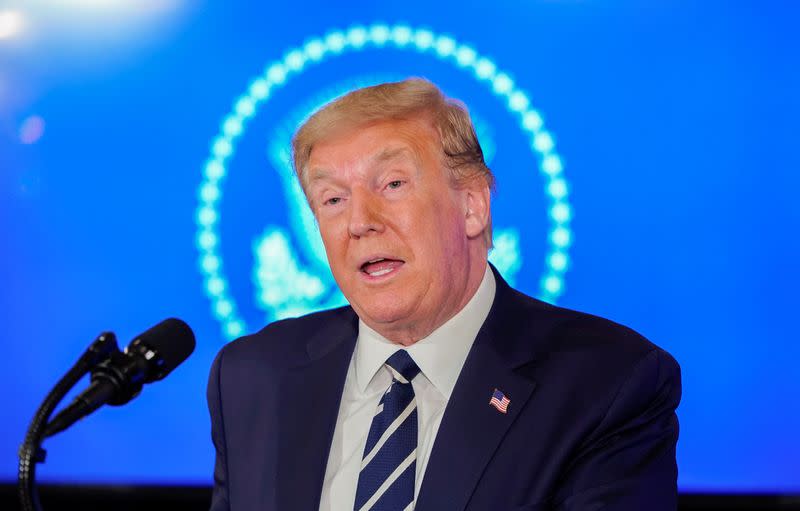 U.S. President Trump holds a news conference at his golf resort in Bedminster, New Jersey