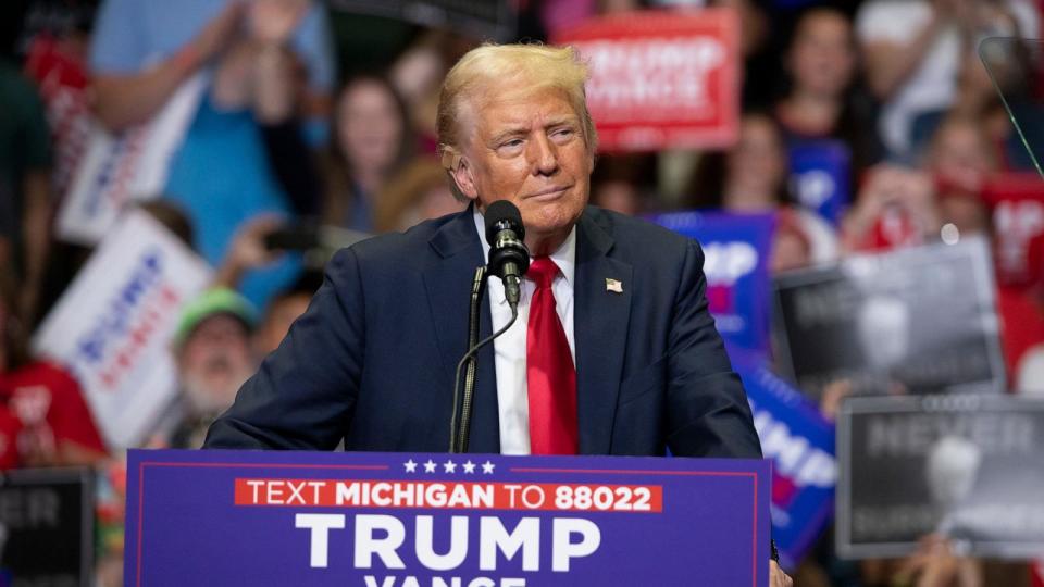 PHOTO: Former President Donald J. Trump holds his first public campaign rally with his running mate, Vice Presidential nominee Senator J.D. Vance at the Van Andel Arena Grand Rapids, MI, July 20, 2024. (Bill Pugliano/Getty Images)