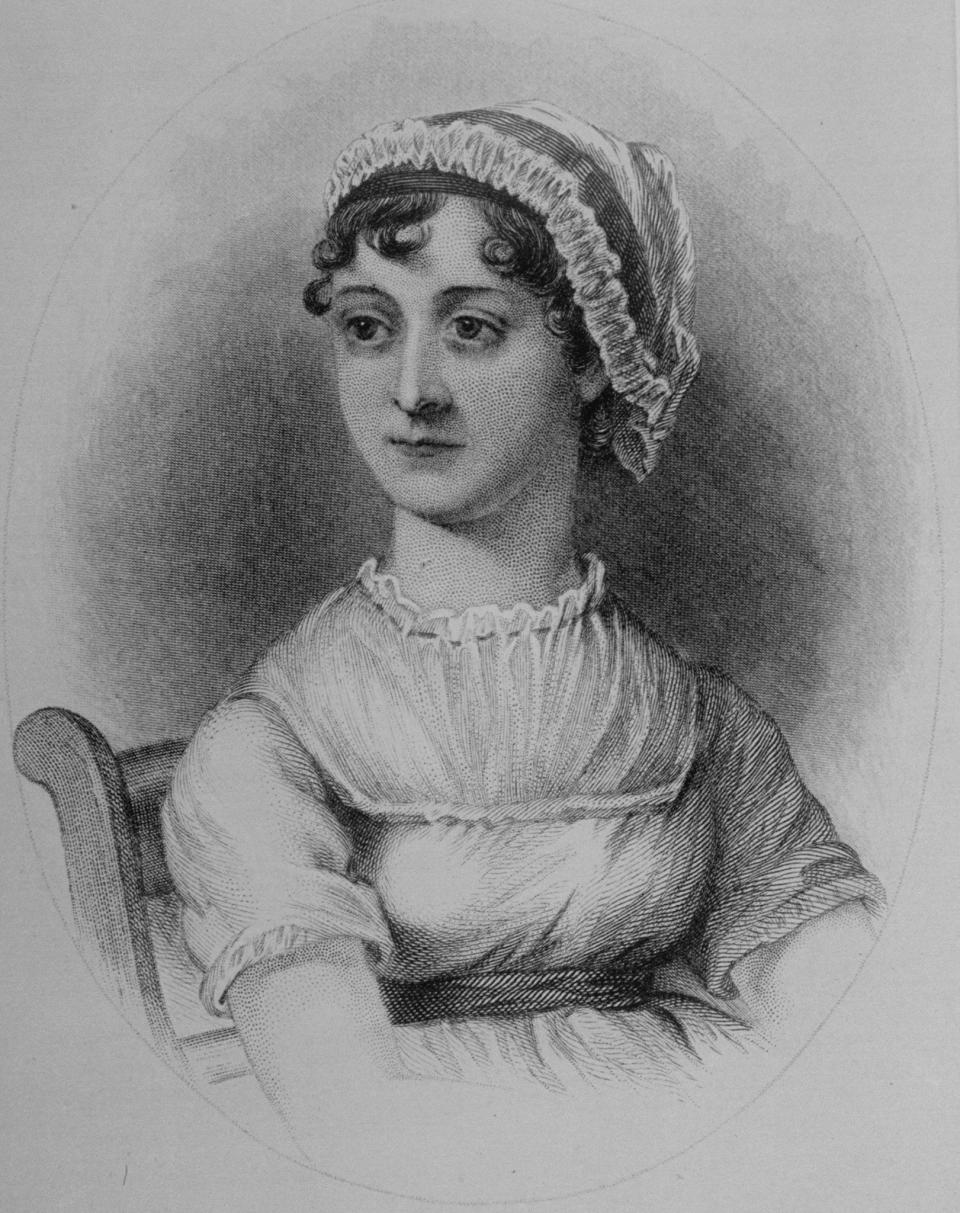 Jane Austen often wore her hair styled with just a few curls poking out from under her headpiece. 