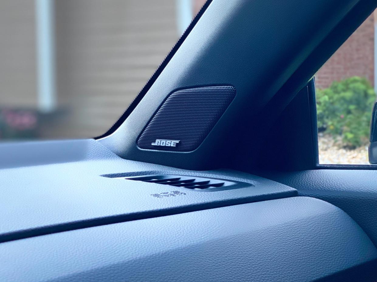 A Bose speaker on the passenger side a-pillar of a 2025 Honda CR-V Hybrid Sport Touring SUV.