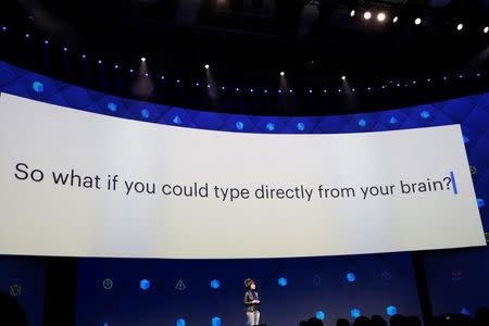 Regina Dugan, vice president of engineering of Building 8 at Facebook, speaks on stage during the second day of the annual Facebook F8 developers conference in San Jose, California, U.S., April 19, 2017. REUTERS/Stephen Lam