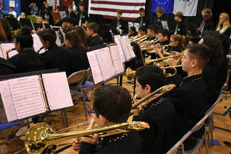 The Marco Island Charter Middle School Band performs in 2018 in the school gym.  The school was among other charter schools in Florida that saw their PPP loans forgiven.