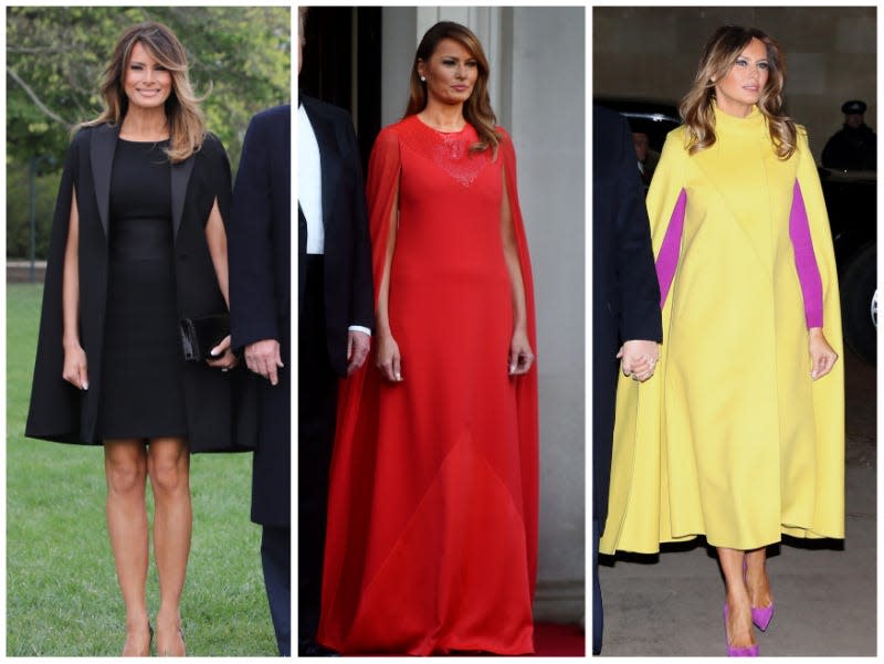 Melania Trump wearing cape dresses