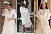<p><a href="https://www.townandcountrymag.com/society/tradition/a22064592/british-royal-family-christening-gown-history/" rel="nofollow noopener" target="_blank" data-ylk="slk:The Honiton christening gown;elm:context_link;itc:0;sec:content-canvas" class="link ">The Honiton christening gown</a> is the royal hand-me-down to end all royal hand-me-downs. A replica of the christening gown Queen Victoria had made for her firstborn, which would go on to be worn by 62 royal babies over the course of its 163 years of royal service, this garment has been in use since 2008. In that time, several royal babies have been baptized in it—including, of course, the Duchess of Cambridge's three children.<br></p>