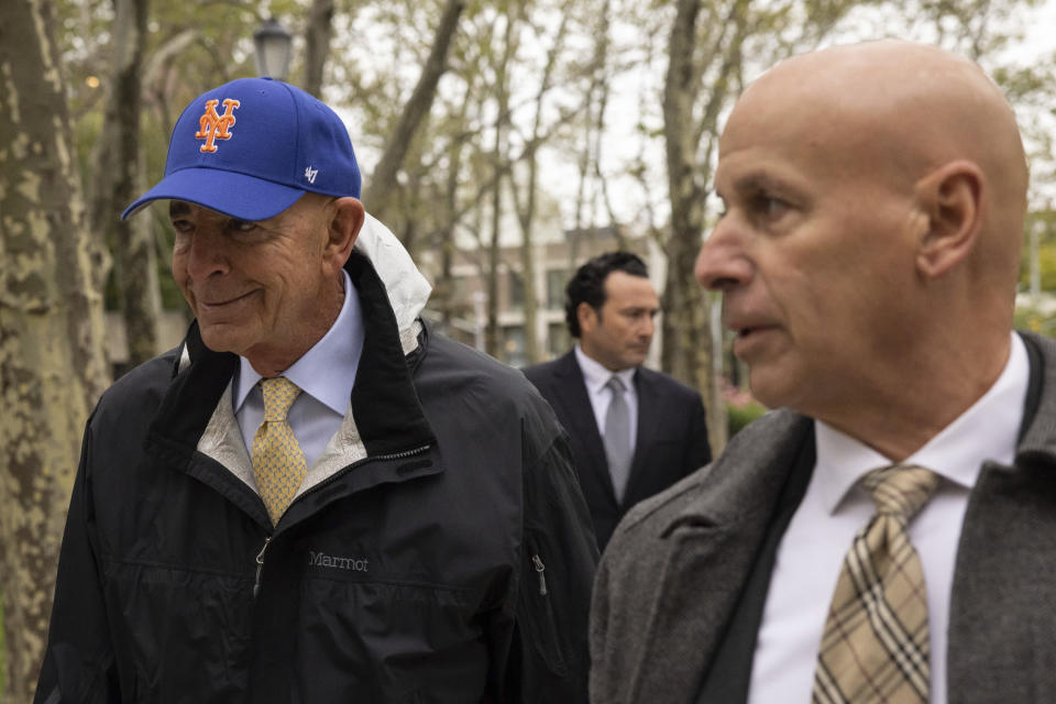 Tom Barrack, left, arrives at Brooklyn Federal Court on Monday, Oct. 3, 2022, in New York. (AP Photo/Yuki Iwamura)