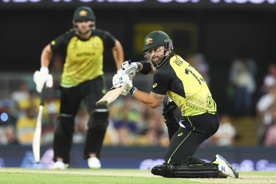 Australia's Matthew Wade bats during the T20 World Cup cricket match between Australia and Ireland, in Brisbane Australia, Monday, Oct. 31, 2022. (AP Photo/Tertius Pickard)