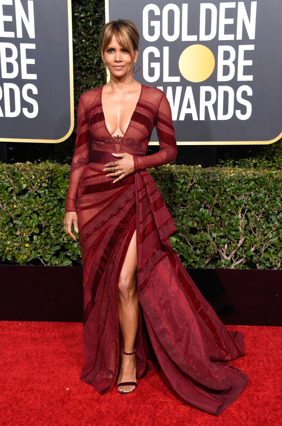 <p>The 52-year-old Oscar winner wowed the crowd in a burgundy dress by Zuhair Murad.<br>Image via Getty Images. </p>