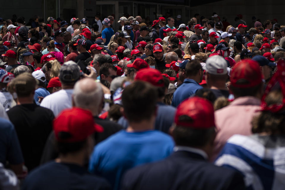 TULSA, OK - JUNE 20: Supporters wait in lines before President Donald J. Trump arrives for a "Make America Great Again!" rally at the BOK Center on Saturday, June 20, 2020 in Tulsa, OK. (Photo by Jabin Botsford/The Washington Post via Getty Images)