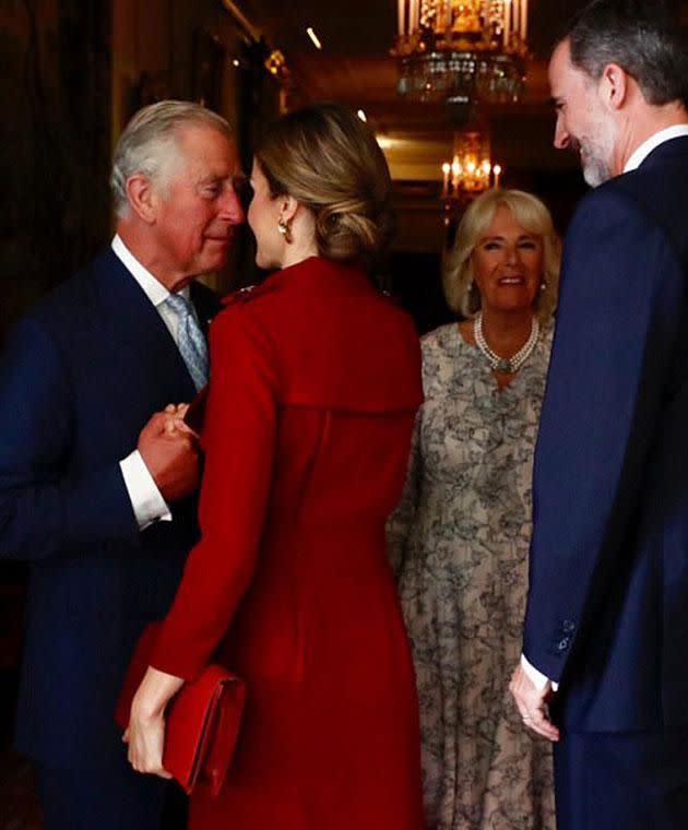 Prince Charles was seen getting up close with Queen Letizia at Clarence House. Photo: Supplied