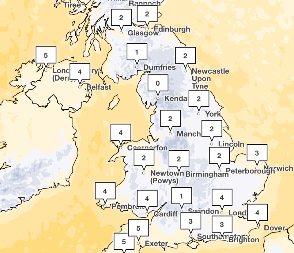 Met Office forecast for 6pm (screengrab)