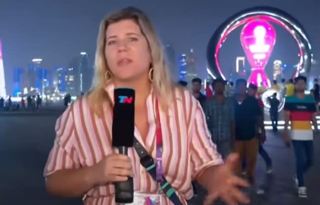 Argentinian TV host Dominique Metzger was reporting in the build-up to the World Cup. (Photo: TN)