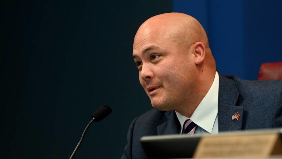 Manatee County officials approved a resolution in support of gun rights and the Second Amendment, vowing to fight firearm restrictions. Commissioner Jason Bearden speaks during a public meeting on Nov. 29, 2022 in this Bradenton Herald file photo.