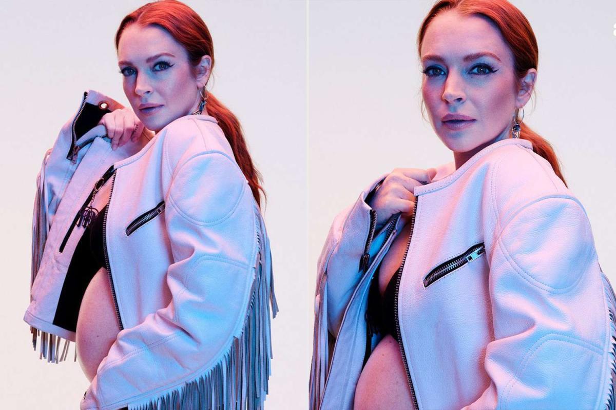 Pregnant Lindsay Lohan Sports a Serious Gaze as She Shows Freckled Bump ...