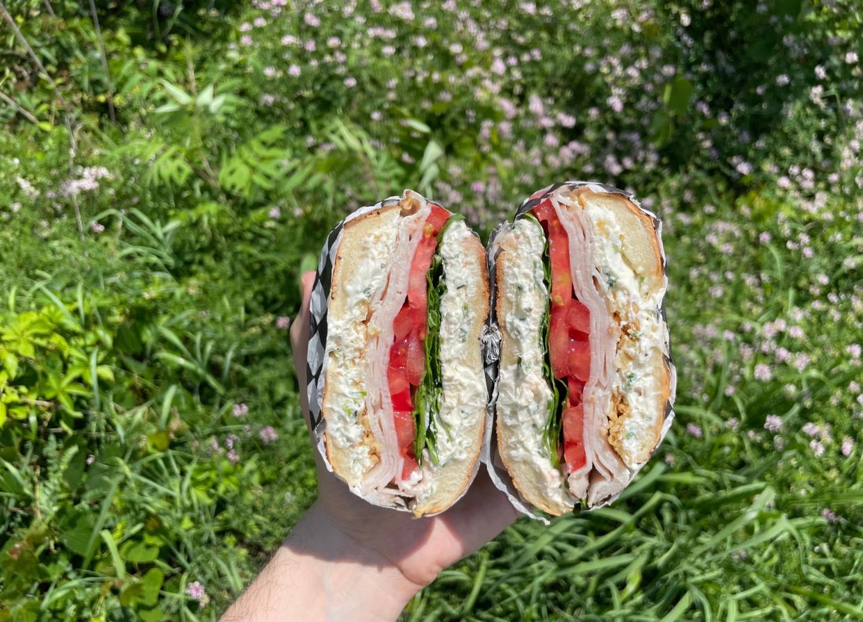 The Goblin is available at Ghouls and Grinds' newest location: 701 3rd Street. This sandwich includes scallion and herb cream cheese, smoked turkey, tomato, spinach, and crispy onions sandwiched between an everything bagel.