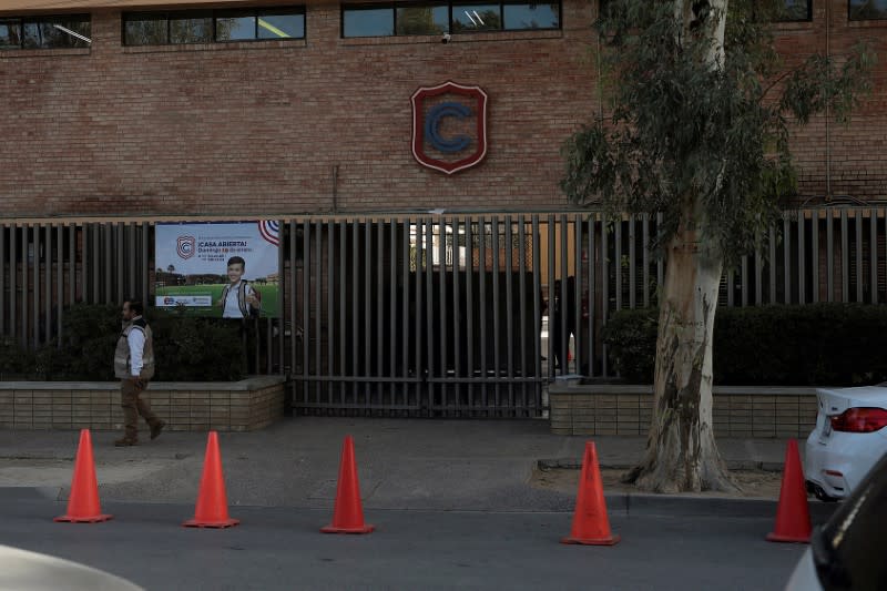 A general view shows the facade of a private school after a shooting in Torreon