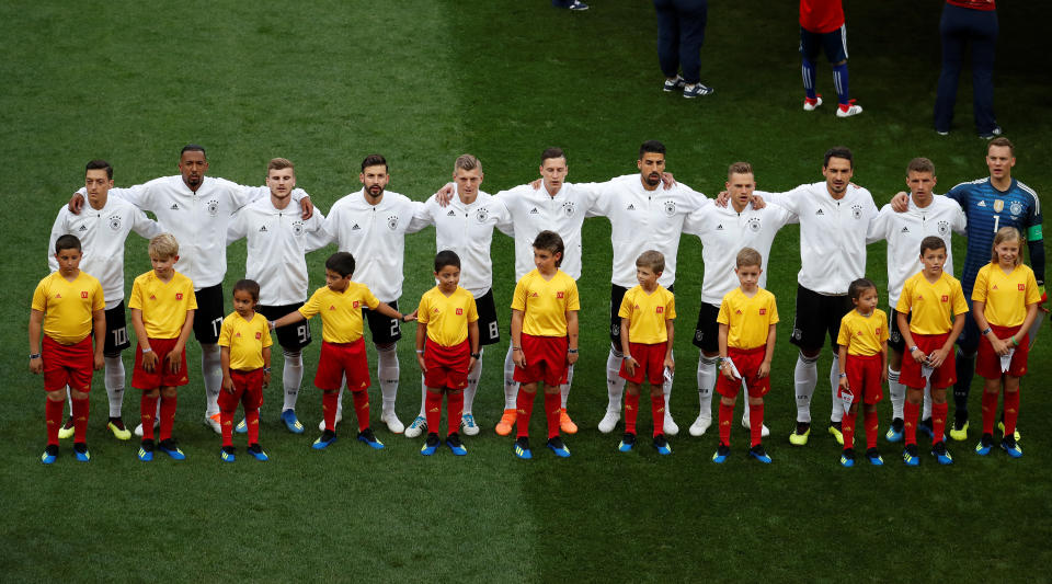 Team Germany players line up before the match.