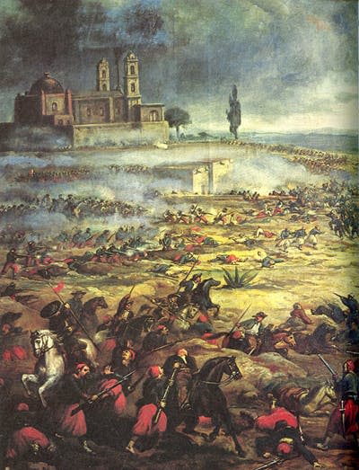 During the battle, French forces outnumbered the Mexicans two to one. <a href="https://commons.wikimedia.org/wiki/File:BattleofPuebla2.jpg" rel="nofollow noopener" target="_blank" data-ylk="slk:Wikimedia Commons;elm:context_link;itc:0;sec:content-canvas" class="link ">Wikimedia Commons</a>, <a href="http://creativecommons.org/licenses/by-sa/4.0/" rel="nofollow noopener" target="_blank" data-ylk="slk:CC BY-SA;elm:context_link;itc:0;sec:content-canvas" class="link ">CC BY-SA</a>